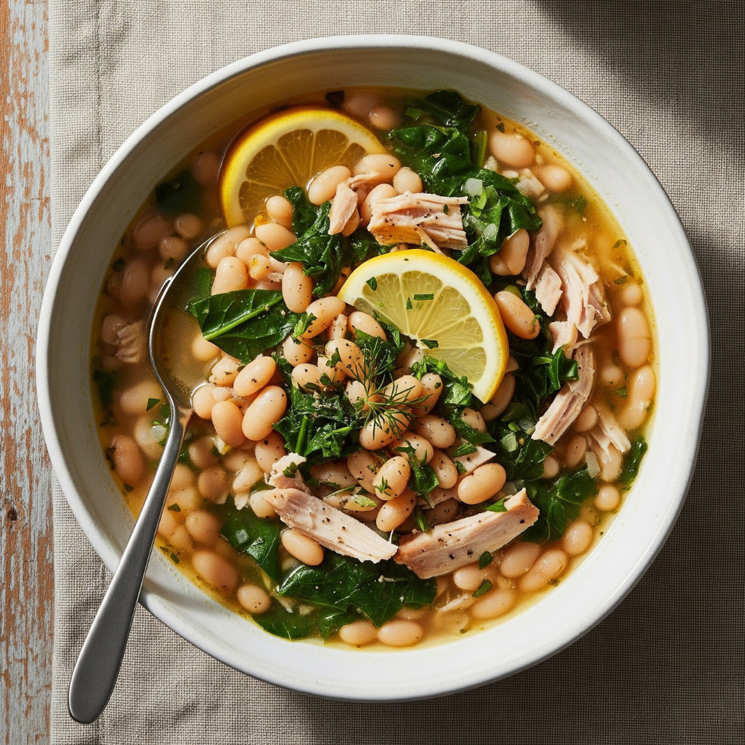Lemony White Bean Soup with Turkey and Greens