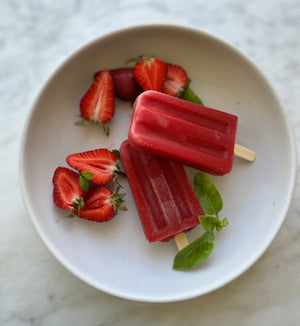 Healthy Strawberry Basil Electrolyte Popscicles