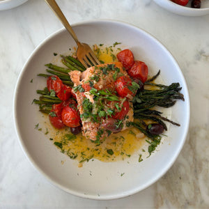 Mediterranean Baked Salmon Dish with Roasted Asparagus | The Fab Four Kitchen