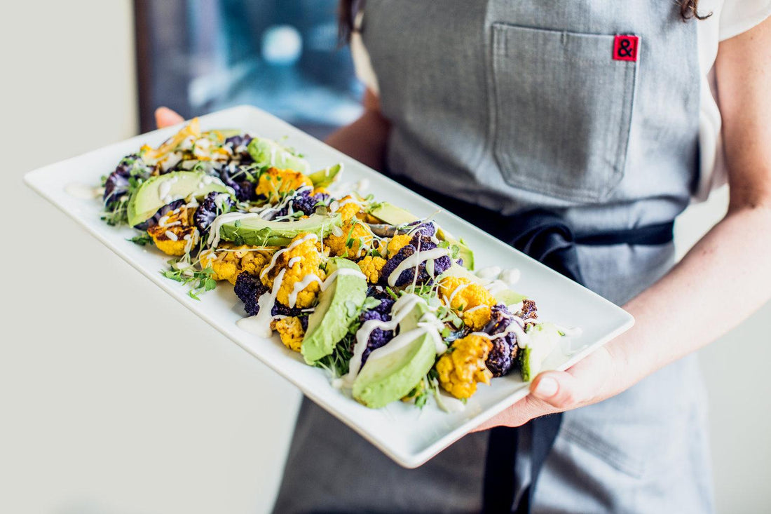 Cauliflower Avocado Micro Green Salad with Roasted Garlic Cashew Cream Sauce