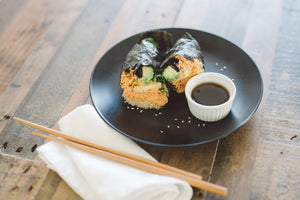 Spicy Salmon Nori Burritos with Brown Rice and Veggies