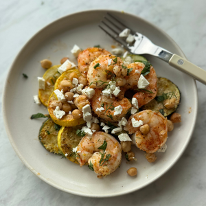 Greek Lemon Garlic Shrimp and Crispy Chickpeas