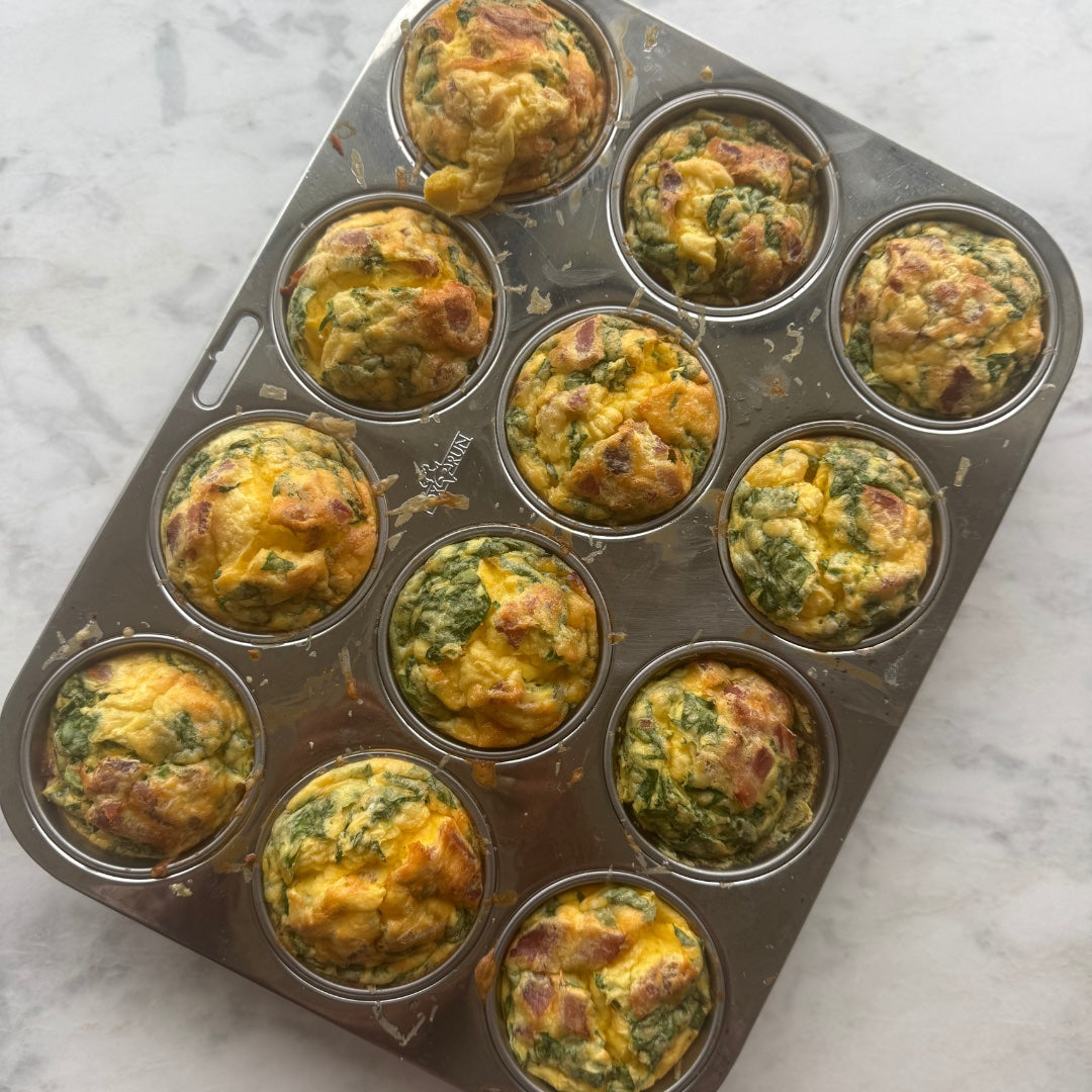 Cottage Cheese Egg Cups with Bacon, Spinach & Parmesan | Back To School Breakfast