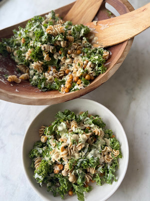 High Protein Kale Caesar Pasta Salad