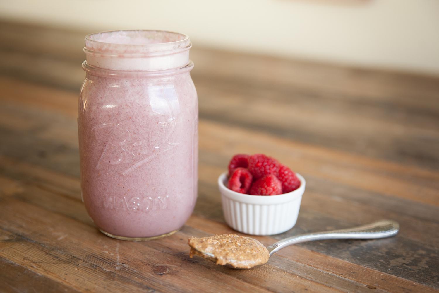 Almond Butter & Raspberry Jam Smoothie Recipe Be Well by Kelly