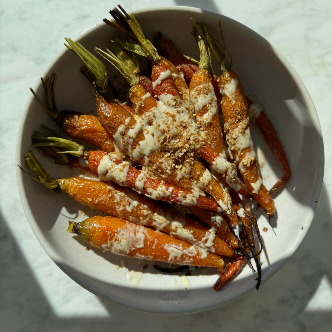 Roasted Carrots with Tahini Drizzle & Dukkah