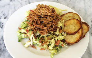 Shredded BBQ Pork with Ranch Slaw and Yam Chips